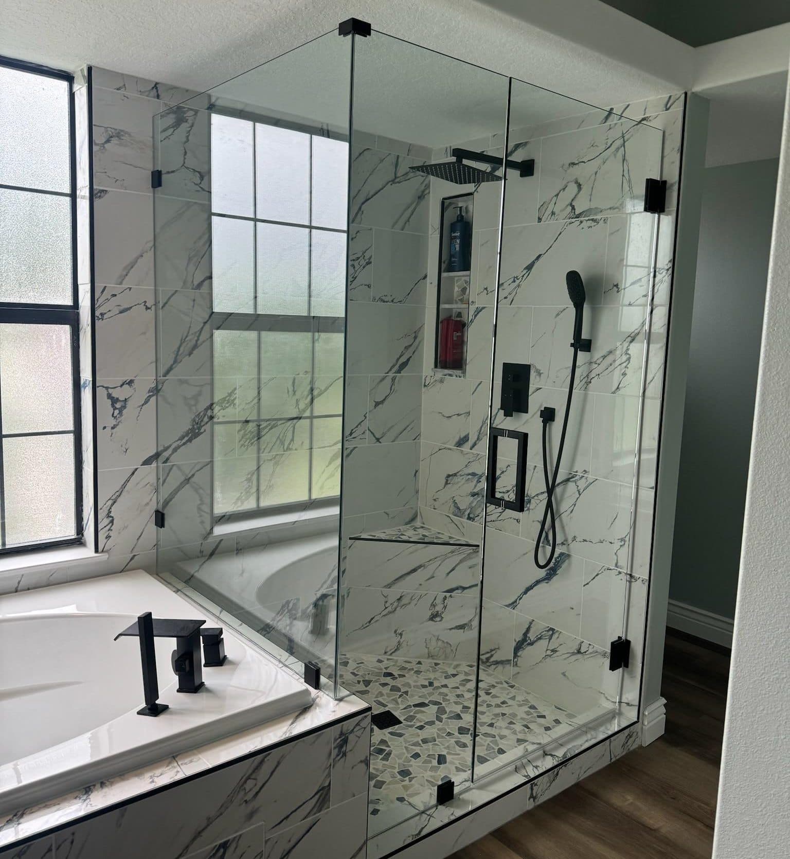 Angled Frameless Shower Enclosure